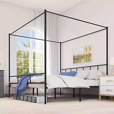 Canopy Bed Platform Iron Frame King Queen Size Sturdy Metal Slats Alloy Steel • $205.26