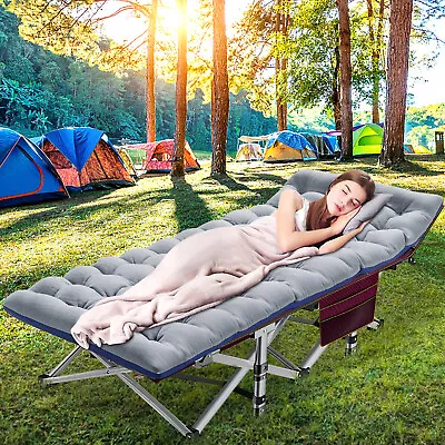 Adult Adjustable 4-Position Cots Folding Camping Cot Heavy Duty Bed  W/Mattress • $61.99