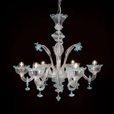 Muranese Imperiale Chandelier In Murano Glass 6 Lights Light Blue Crystal  • $755