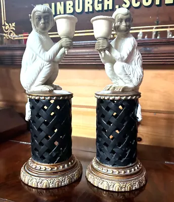 Mark Roberts Pair Of White Monkey Candle Holders Candlesticks - 12  Tall • $60