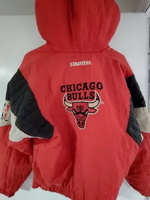 GRAIL 🔥🔥 Vintage 90’s Chicago Bulls STARTER 1/4 Zip Pullover Quilt Jacket L • $85
