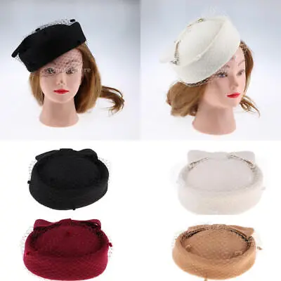 £17.99 • Buy Women's Vintage Wool Pillbox Hat Veil Fascinator Derby Hat Wedding