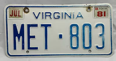 $12.50 • Buy 1981 Virginia VA  License Plate Tag  MET-803