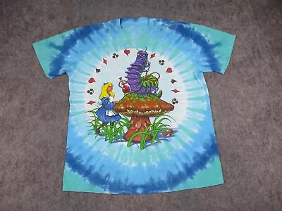 Liquid Blue Shirt Mens Medium Blue Tie Dye Alice In Wonderland Hookah Smoking • $19.99