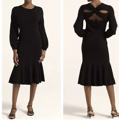 NWT J CREW Sz XS BLACK MERINO Twist SWEATER DRESS Ruffle Trim Elegant Modest • $39.99