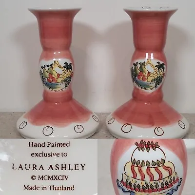 Laura Ashley Hand Painted Pair Of Candlestick Holders Cake And Fruit Motif • £19.99