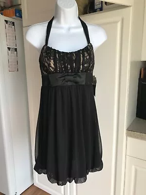 NEW Juniors Love Tease Dress Size Small Black Lace Bubble Hem 26 Waist 36 Long • $12.99