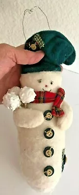 Vtg ROLY POLY SNOWMAN Plush FIGURINE Xmas Snowballs Plaid WEIGHTED Ornament 1 • $27.24