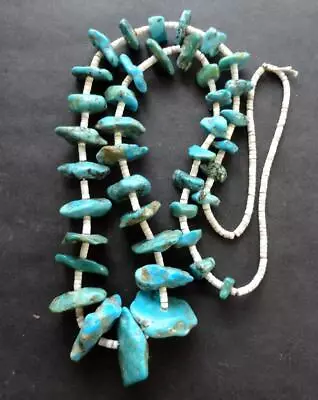 Vtg Santo Domingo Old Pawn 29  Royston Slab & Nugget Turquoise Heishi Necklace • $349