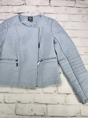 Vince Camuto Jacket Womens Small Petite PS S Blue Coat Designer Motorcycle Zip • $14.36