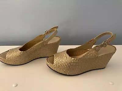 Sheridan Mia Old Gold Woven Wedge Sandal Size 38 • $29.99