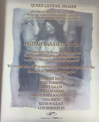 AALIYAH In Memoriam ORIGINAL (UNFRAMED) 2001 Magazine PROMO AD • $14.21