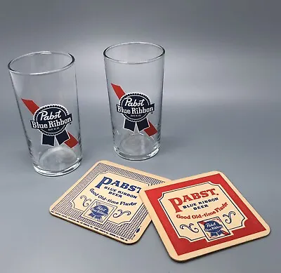 Pabst Beer Coaster & Glass Set / Vtg Tavern Advertising / Man Cave Home Bar Gift • $22.95