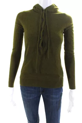 J Crew Collection Womens Cashmere Half Button Down Hoodie Green Size Extra Small • $42.69