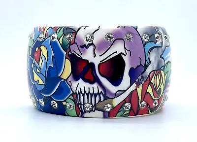 Acrylic & Rhinestone Ed Hardy Style Chunky Bangle Bracelet Skull Multi Color • $14.50