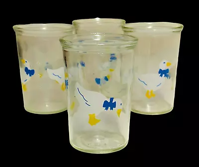 Bama Jam Jelly Jars Drinking Glasses 4 Geese Blue Ribbon Countrycore Vintage • $9.88
