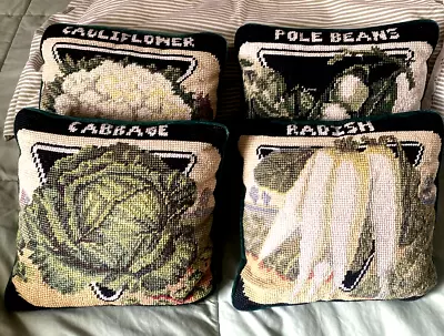 4 Vintage Imperial Elegance Vegetable Needlepoint Wool Throw Pillows 9X9 • $29.99