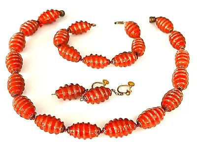 Genuine 30s Italy Murano Venetian Aventurine Necklace Earrings Bracelet Demi • $87.50