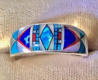Warrior Tribe Slim Line Masters Ring Men 12 Sterling Blue Fire Opal Turquoise • $139