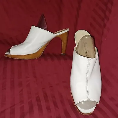 Vntg MARIO BOLOGNA Slides Mules Heels MADE IN ITALY Couture White 35.5 - 5.5 • $29.99
