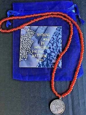 Mustard Seed & Tree Of Life Necklace With Jewelry Bag & Scripture Card Orange • $14.95