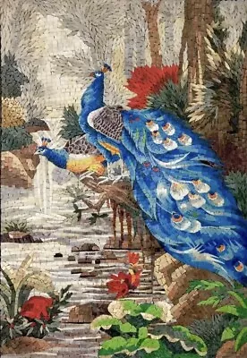 Peacock Mosaic Wall Art Handmade Marble Mosaic Tile • $950