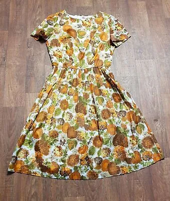 50s Vintage Dress | 1950s Vintage Autumn Tone Chiffon Swing Dress UK Size 10 • £105