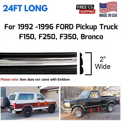 Black Chrome Side Body Trim Molding For 92-96 F150 F250 F350 Bronco Pickup Truck • $189.06