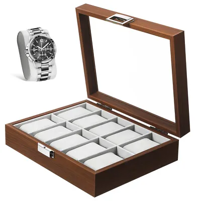 3/6/10 Grids Wooden Watch Display Case Collection Storage Box For Mens Womens • £11.99