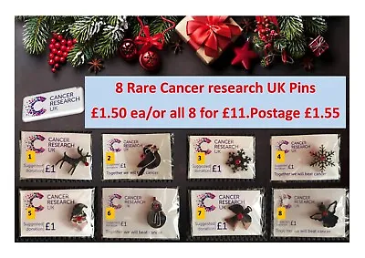 8 RARE Cancer Research Christmas Pins @ £1.50 Each Or All For £11.00 • £1.50