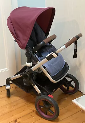 Bugaboo Fox 2018 Denim & Burgundy: Bassinet + Seat : Plus Extras • $350