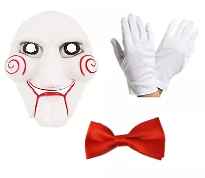 Adults Scary Puppet Fancy Dress Halloween Costume Set Mask Gloves Bow Tie Jigsaw • £3.99