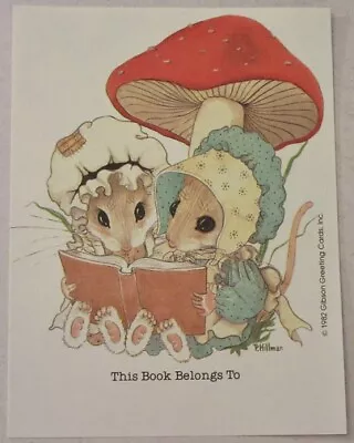 Vintage 1982 Antioch Bookplate~mice Reading Under Mushroom~gibson Greetings • $1