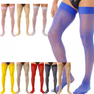 US Mens Shiny Solid Color Thigh High Stockings Sheer Tights Lingerie Pantyhose • $6.57