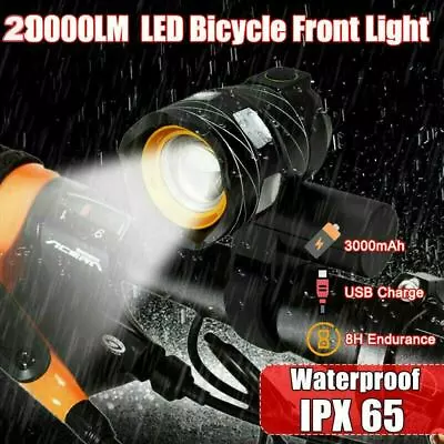 Rechargeable MTB Bicycle HeadLight 3-Mode High Low Strobe Bike Light XM-L LED • $12.49