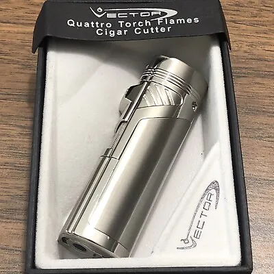 Vector KGM Quattro 09 Quad Flame Cigar Lighter Torch W/ Punch Nickel Satin • $46.49