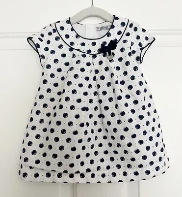 EUC! Mayoral White Blue Polka Dot Summer Dress Baby Girl Bow 12 Months 12M • $17.98