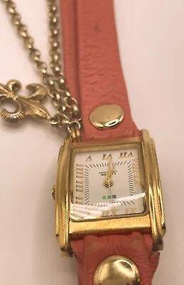 La Mer Wrist Watch Pink Band With Gold Flor De Lis Heart Charms Extra Long Band • $17.99