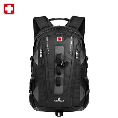 Swiss 15.6  Waterproof Laptop Backpack Travel School Shoulder Bags SW9972 Black • $89.99