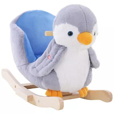 Animal Baby Rocking Horse Penguin Plush Musical Button W/32 Songs Wood • £58.50
