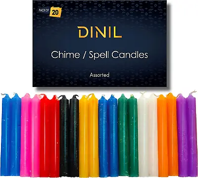 Dinil – 20 Assorted Color Spell/Chime Candles – Premium Mini Taper Candles For R • $13.26