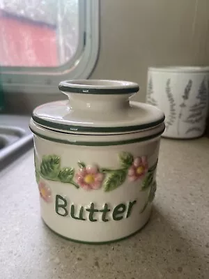 L. Tremain Ceramic Butter Bell Crock Hand Painted Pink & Green Floral Design • $16.35