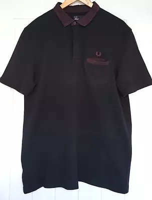 Fred Perry Polo Shirt Navy Burgundy Collar Trim Breast Pocket XL Scooter Mod 60s • £18