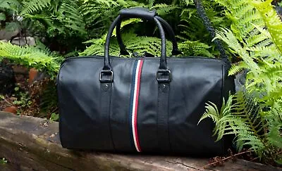 Texan Men's Black Soft Leather Holdall Gym Casual Bag Retro Style Travel New • £125