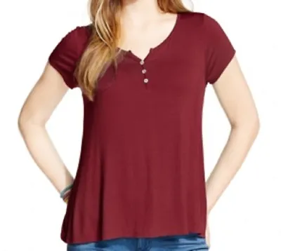 Belle Du Jour Juniors Fit-and-Flare Henley Top Gray/Red XS/S • $7.19