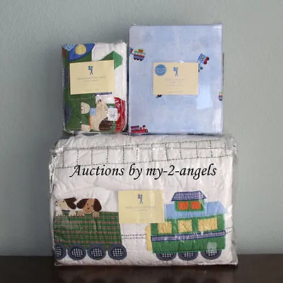 Pottery Barn Kids Train Junction Dog Puppy Twin Quilt+Sham+Sheet Set *Christmas • $319.95