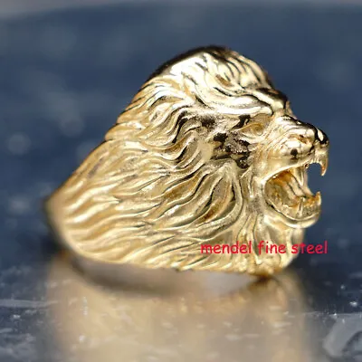 MENDEL Gold Plated Mens Lion Head Of Judah Ring Men Stainless Steel Size 7 8-15 • $12.99