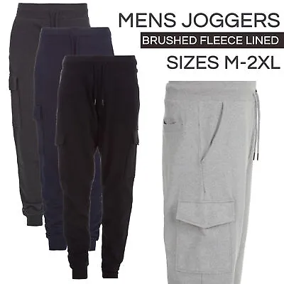 Mens Cargo Joggers Combat Jogging Pants Jogpants Tracksuit Bottoms Combat Fleece • $14.93