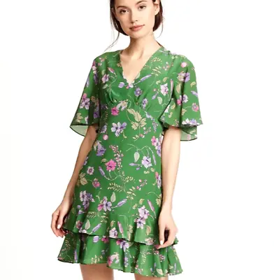 $380 EEUC Anthropologie Shoshanna Motril Silk Floral V-Neck Ruffle Dress Size 4 • $89.99