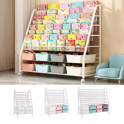 5/6 Tier Steel Kids Storage Unit Toy Box Organiser Books Shelf Children Bookcase • £45.95